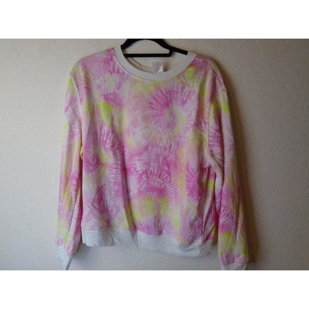 NoBo XL (15-17) Lightweight Soft Sweatshirt Pink Lime Green Tie Dye